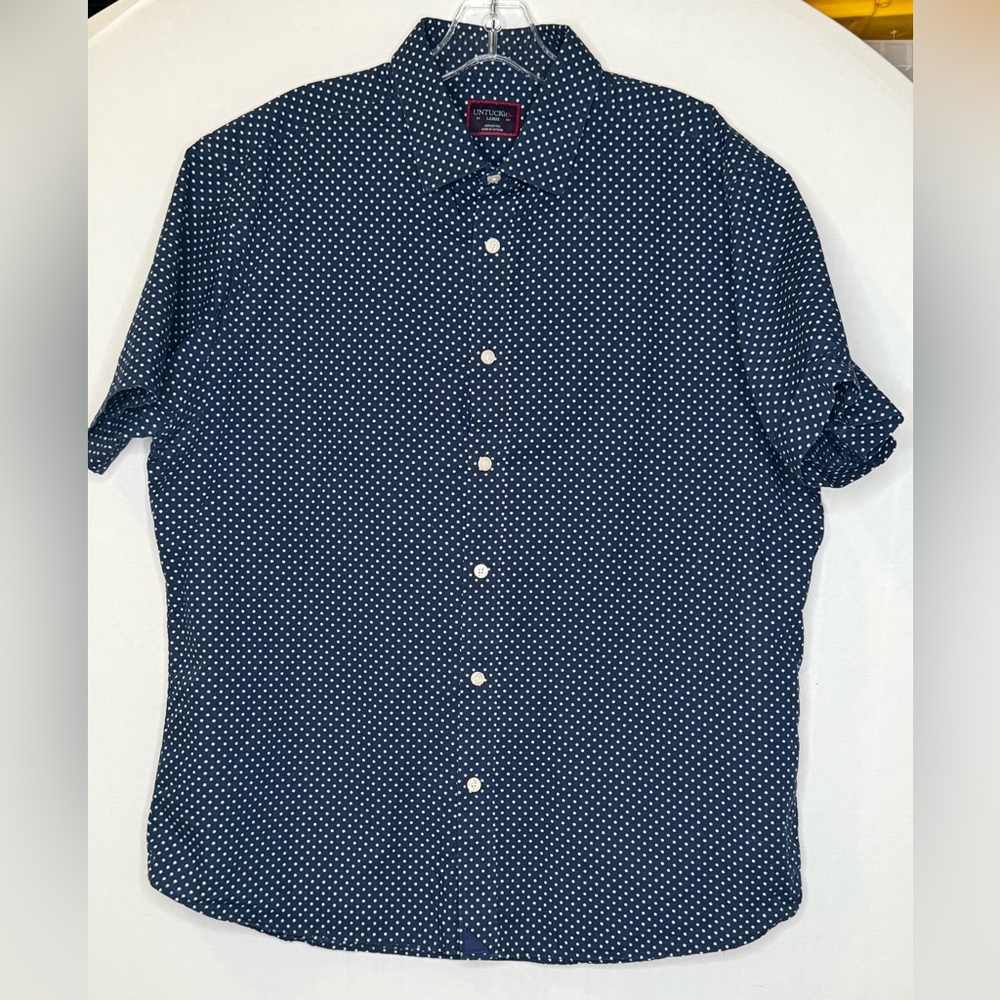 UNTUCKit Darren Regular fit Navy Button-Down Short Sleeve Shirt with White Dots